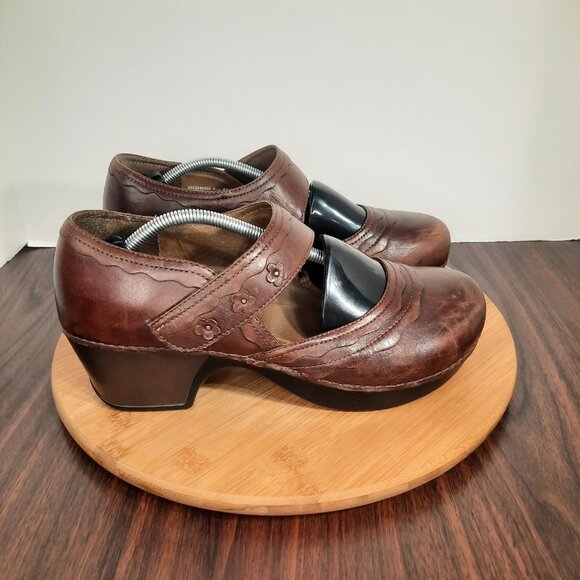 Dansko Harlow Womens Size 41 US 10.5 Shoes Brown Leather Flower Strap Mary Jane - Picture 1 of 11